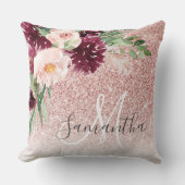 ピンクモダンのグリッター&花の名前の輝き クッション (正面)
