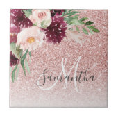 ピンクモダンのグリッター&花の名前の輝き タイル (正面)