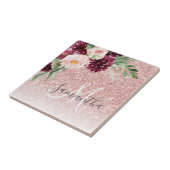 ピンクモダンのグリッター&花の名前の輝き タイル (側面)