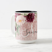 ピンクモダンのグリッター&花の名前の輝き ツートーンマグカップ (正面左)