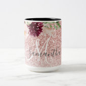 ピンクモダンのグリッター&花の名前の輝き ツートーンマグカップ (中央)