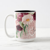 ピンクモダンのグリッター&花の名前の輝き ツートーンマグカップ (左)