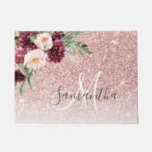 ピンクモダンのグリッター&花の名前の輝き ドアマット (正面)