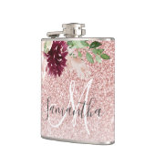 ピンクモダンのグリッター&花の名前の輝き フラスク (左)