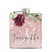 ピンクモダンのグリッター&花の名前の輝き フラスク (正面)
