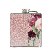 ピンクモダンのグリッター&花の名前の輝き フラスク (裏面)