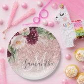 ピンクモダンのグリッター&花の名前の輝き ペーパープレート (パーティー)