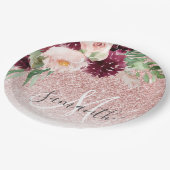 ピンクモダンのグリッター&花の名前の輝き ペーパープレート (アングル)