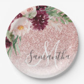 ピンクモダンのグリッター&花の名前の輝き ペーパープレート (正面)
