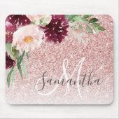 ピンクモダンのグリッター&花の名前の輝き マウスパッド (正面)