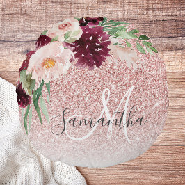 ピンクモダンのグリッター&花の名前の輝き ラウンドクッション