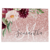 ピンクモダンのグリッター&花の名前の輝き ラージペーパーバッグ (裏面)