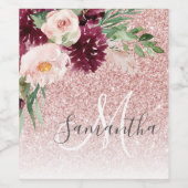 ピンクモダンのグリッター&花の名前の輝き ワインラベル (シングルラベル)