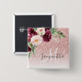 ピンクモダンのグリッター&花の名前の輝き 缶バッジ (正面&裏面)