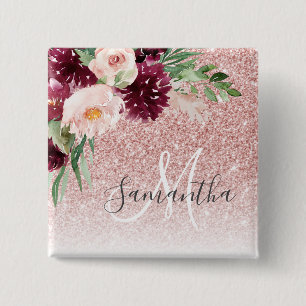 ピンクモダンのグリッター&花の名前の輝き 缶バッジ