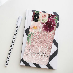 ピンクモダンのグリッター&花の名前の輝き iPhone XS MAXケース