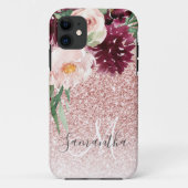 ピンクモダンのグリッター&花の名前の輝き Case-Mate iPhoneケース (裏面)