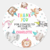 ピンクモダンのサファリパーティー動物誕生日シール ラウンドシール (正面)