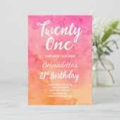 ピンクモダンのサンゴの水の色グラデーション21歳の誕生日 招待状 (スタンド正面)