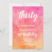 ピンクモダンのサンゴの水の色グラデーション30th Birthday 招待状 (正面)