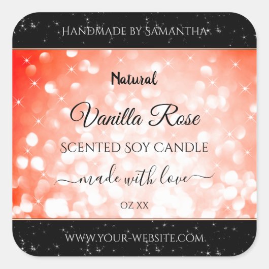 ピンクモダンのサンゴグリッター製品の包装ラベル スクエアシール (正面)