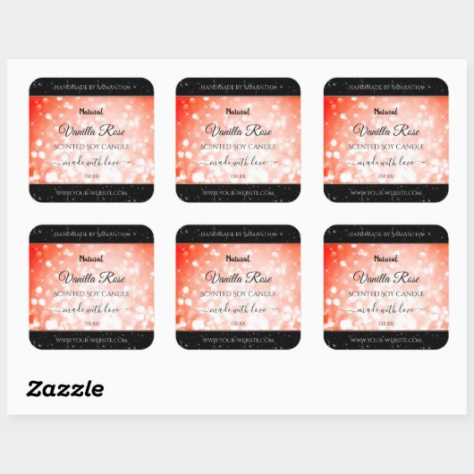 ピンクモダンのサンゴグリッター製品の包装ラベル スクエアシール (シート)