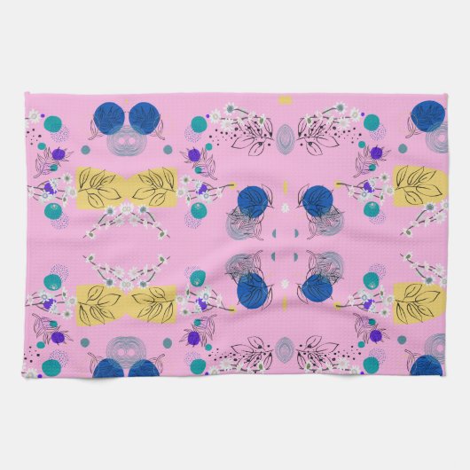 ピンクモダンのシックな抽象芸術の花 キッチンタオル (横)