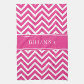 ピンクモダンのシボストライプロン名 キッチンタオル (縦)