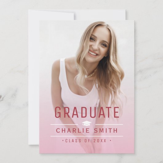 ピンクモダンのシンプルタイポグラフィ写真卒業 招待状 (正面)