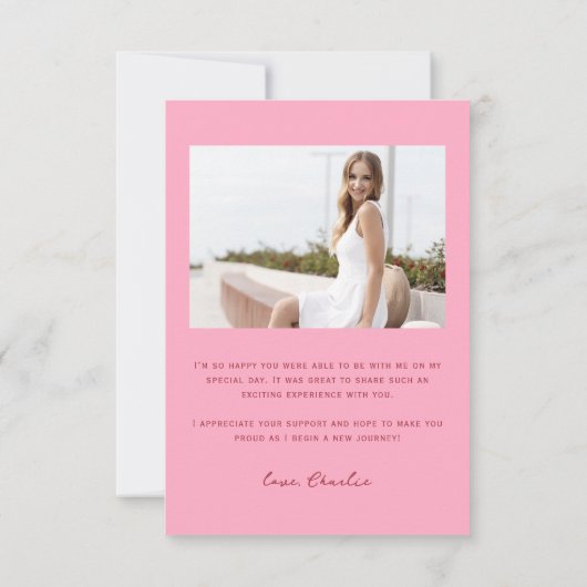 ピンクモダンのシンプルタイポグラフィ4 Photo Gradation サンキューカード (裏面)