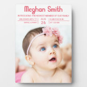 ピンクモダンのシンプル写真誕生のお知らせ フォトプラーク (正面)