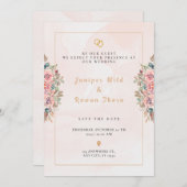 ピンクモダンのシンプル花結婚式招待状 招待状 (正面/裏面)