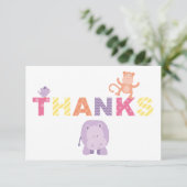 ピンクモダンのジャングル動物のベビーガールシャワー サンキューカード (スタンド正面)