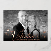 ピンクモダンのスクリプトシックハート白黒写真 箔シーズンカード (正面)
