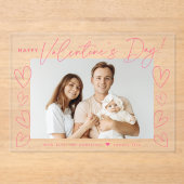 ピンクモダンのスクリプトハッピーバレンタインデー写真 アクリル招待状 (正面)