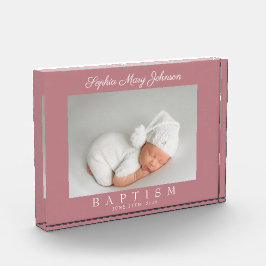 ピンクモダンのスクリプトバプテスマ フォトブロック