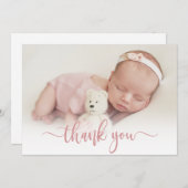 ピンクモダンのスクリプ生まれたばかりのトベビー写真 サンキューカード (正面/裏面)