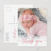 ピンクモダンのスクリプ生まれたばかりのトベビー写真 ポストカード (正面/裏面)
