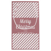 ピンクモダンのストライプクリスマス スモールペーパーバッグ (裏面)
