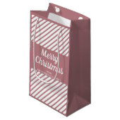 ピンクモダンのストライプクリスマス スモールペーパーバッグ (正面アングル)