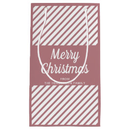 ピンクモダンのストライプクリスマス スモールペーパーバッグ