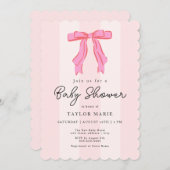 ピンクモダンのストライプコケット弓ベビーシャワー 招待状 (正面/裏面)