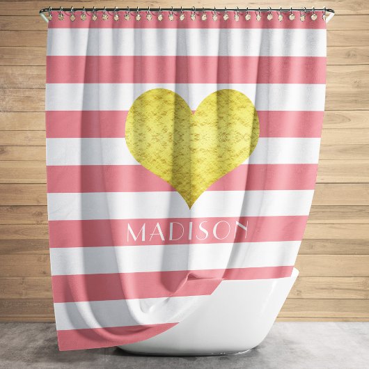 ピンクモダンのストライプパターン名 シャワーカーテン