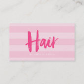 ピンクモダンのストライプブラシスクリプトのヘアサロン 名刺 (正面)