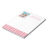 ピンクモダンのストライプ写真パーソナライズされた ノートパッド (回転)