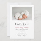 ピンクモダンのストライプ女のエレガント子の洗礼写真 招待状 (正面)