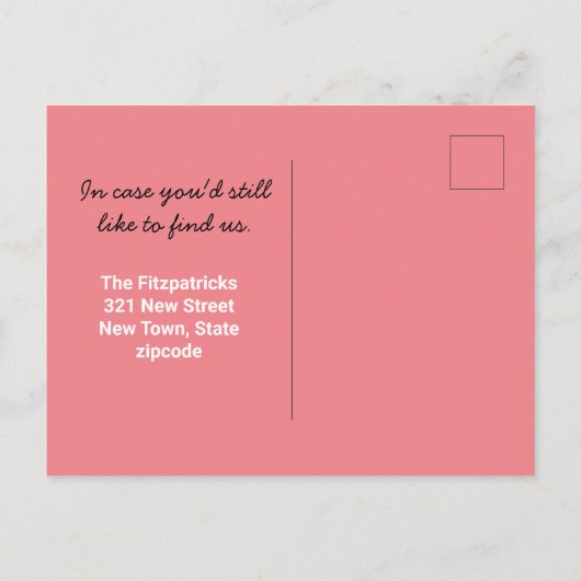 ピンクモダンのタイポグラフィの動きの発表 ポストカード (裏面)