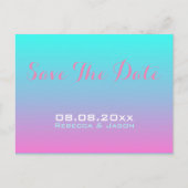 ピンクモダンのターコイズグラデーション結婚式は日付を保存 案内ポストカード (正面)