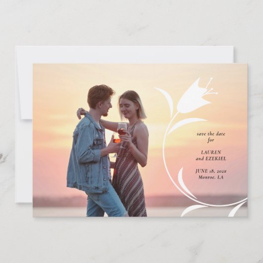 ピンクモダンのチューリップの結婚式の日付を保存 招待状 (正面)