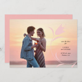 ピンクモダンのチューリップの結婚式の日付を保存 招待状